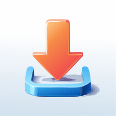Stylized download icon with orange arrow and blue base on white backdrop