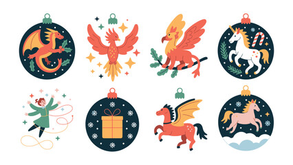 Festive Ornaments with Mythical Theme: A collection of exquisitely designed ornaments, each depicting a unique mythical creature.