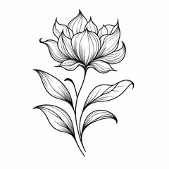 Simple Line Art Flower Minimalist Floral Outline Vector Illustration Black and White Botanical Drawing Elegant Bloom Icon Tattoo Design Element Graphic