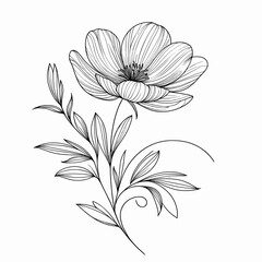 Simple Line Art Flower Minimalist Floral Outline Vector Illustration Black and White Botanical Drawing Elegant Bloom Icon Tattoo Design Element Graphic