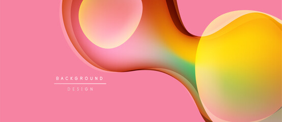 Abstract pink background features flowing shapes, vibrant colors. Overlapping layers create dynamic visual effect. Modern design element.