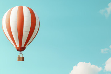 Fototapeta premium Whimsical hot air balloon floats gracefully in clear blue sky, evoking sense of adventure and freedom