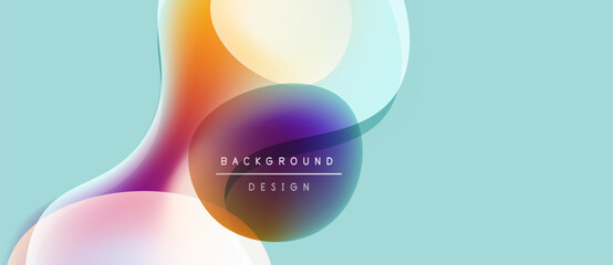 Abstract fluid shapes overlap, creating vibrant color gradients. Light blue backdrop complements design elements. Modern, smooth aesthetic.