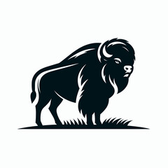 Minimalist Bison Logo on White Background Vector Icon Simple Geometric Animal Silhouette Clean Design for Branding