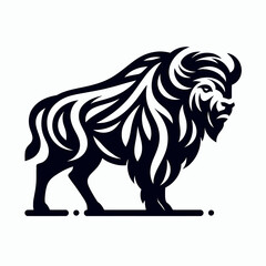 Minimalist Bison Logo on White Background Vector Icon Simple Geometric Animal Silhouette Clean Design for Branding