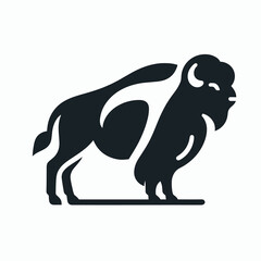 Minimalist Bison Logo on White Background Vector Icon Simple Geometric Animal Silhouette Clean Design for Branding