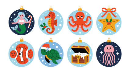 Ocean Christmas Ornament Collection: Adorn your holiday with this delightful assortment of vibrant ocean-themed ornaments, each capturing the essence of the sea's enchanting inhabitants. © Nadim