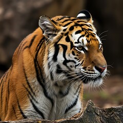 Majestic Tiger Portrait - Intense Gaze and Striking Stripes in Natural Habitat.
