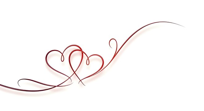 Two intertwined red hearts isolated on white background, symbolizing love and affection