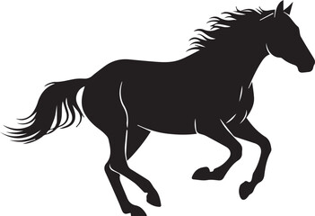 Obraz premium Silhouette of a majestic horse galloping powerfully across a plain with flowing mane