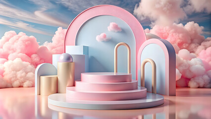 pink clouds in the background, adding to the dreamy atmosphere.