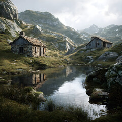 Fototapeta premium Discover Your Perfect Retrat in These Secluded Mountin Cabins: Escape, Relax, nd Reconnect with Nature i Untouched Wilderness