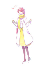 外出する女性　笑顔　両手で握りこぶしを作る　冬