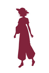 外出する女性　夏　パンツ　シルエット