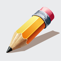 Yellow pencil illustration with shadow on a light background