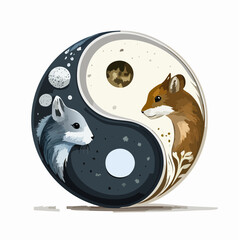 Yin yang symbol depicting a fox and a hare illustrating balance
