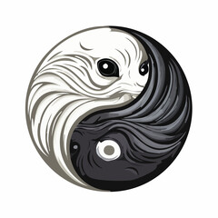 Yin yang symbol featuring cats in black and white vector illustration