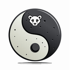 Yin yang symbol with panda bear head in vector illustration