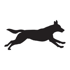 Silhouette of a dog running isolated on white background