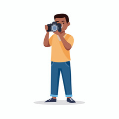 Young person taking photo with camera illustration on white background
