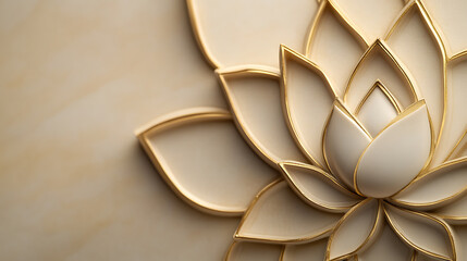 Elegant gold-trimmed floral design against a cream backdrop. The layered petals create a textured, sophisticated visual. A blend of nature-inspired artistry and luxury.