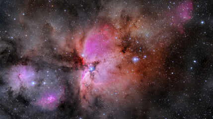 Stunning deep galaxy filled with shimmering stars and vibrant pink and purple nebulae, showcasing beauty of cosmos