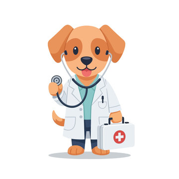 Friendly cartoon dog veterinarian ready to help with stethoscope and medical kit