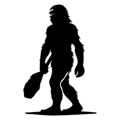 Black Silhouette of Bigfoot or a Caveman Holding a Club