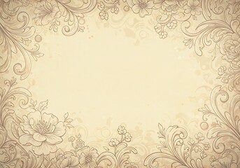 Vintage Floral Border Design with Ornate Swirls and Flowers on Textured Background.