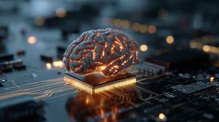 Futuristic Brain and Microchip: Digital Intelligence Convergence Illustrating Artificial General Intelligence Progress