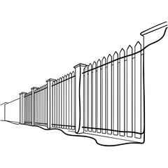 Minimalist Picket Fence Continuous Line Drawing in Perspective, Simple Outline Art of Wooden Garden Barrier, Single Stroke Illustration for Boundary and Security