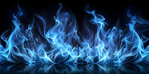 Blue fire flames on a black background. Abstract background for design.