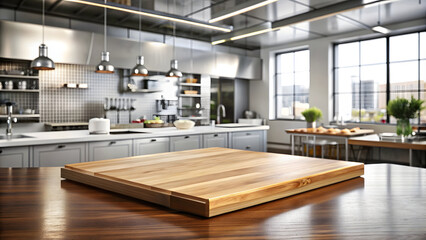 modern kitchen with sleek stainless steel appliances and a wooden cutting board on the countertop