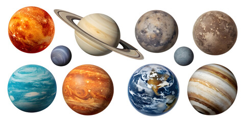 Set of planets isolated on white background.
