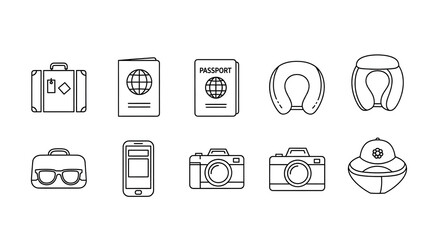 Journey Essentials: A collection of meticulously designed travel icons, capturing the spirit of exploration and adventure, ready to fuel wanderlust and ignite the desire for new experiences.