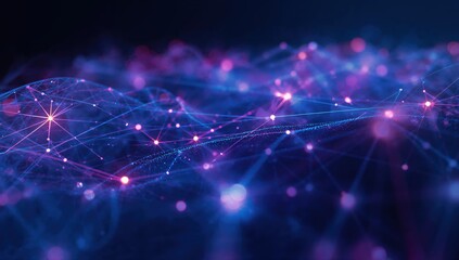 Dynamic network of glowing nodes and connections creates a futuristic technology concept, ideal for innovation and digital transformation projects