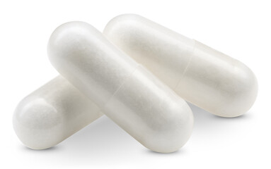 Medical pills isolated on transparent background. White pill capsule