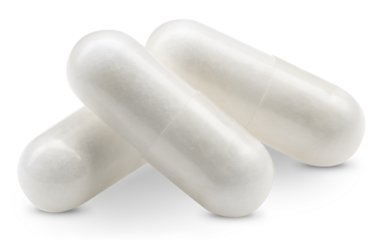 Medical pills isolated on transparent background. White pill capsule