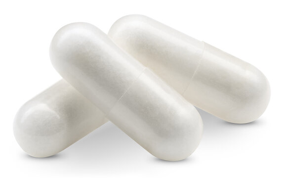 Medical pills isolated on transparent background. White pill capsule