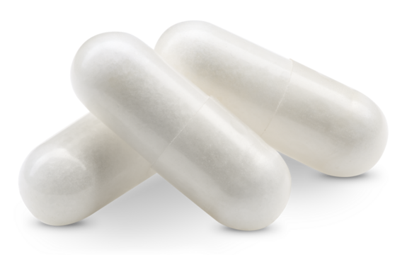 Medical pills isolated on transparent background. White pill capsule