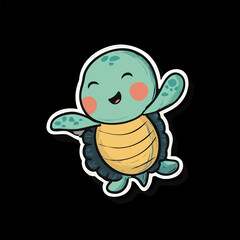 Cheerful Cartoon Turtle Sticker Illustration with Joyful Expression and Cute Design