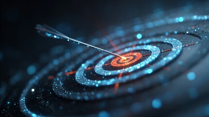 Precision Aim: Arrow Hits the Target Center in a Dazzling Display of Light