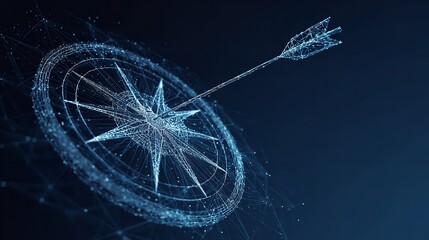 Precise Digital Aim: Arrow Hitting a Targeted Compass on a Blue Backdrop