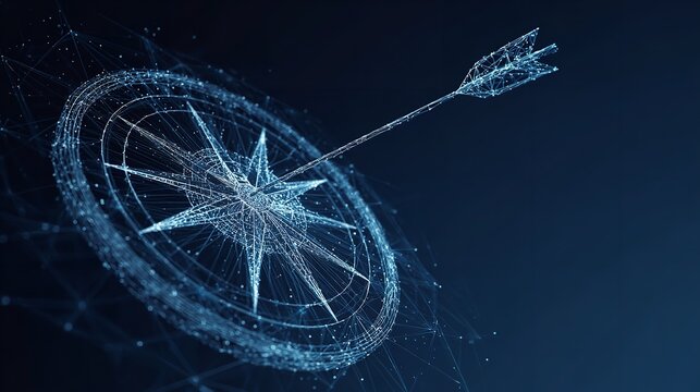 Precise Digital Aim: Arrow Hitting a Targeted Compass on a Blue Backdrop