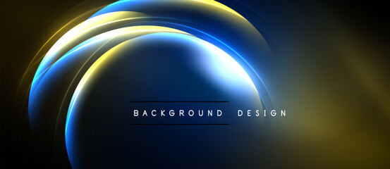 Abstract neon shapes overlap, creating dynamic glow effect. Dark background emphasizes bright curves, modern design element.