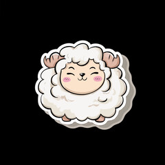 Obraz premium Cute Cartoon Fluffy Sheep Head Sticker with Shadow for Decoration
