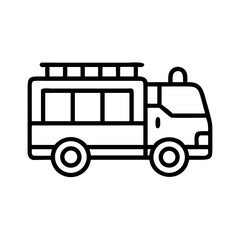 Simple line art icon of a fire truck with a ladder rack on top