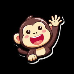 Fototapeta premium Cartoon Style Adorable Monkey Character Waving Hand Isolated Illustration