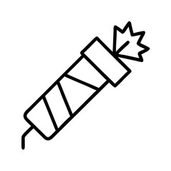 Simple outline drawing of a lit firecracker ready to explode with a sparking fuse