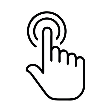Simple outline icon of a finger tapping on a touchscreen interface